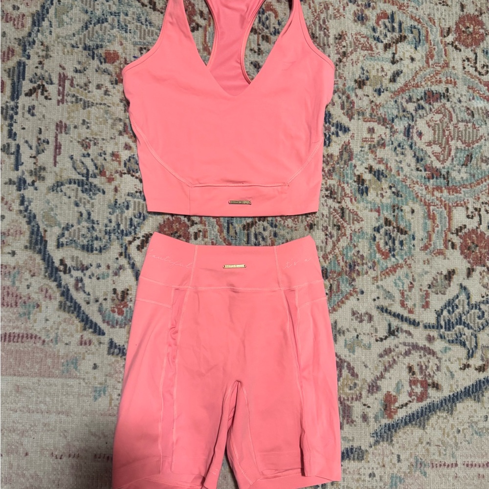 gym shark X whitney simmons pink set pink peony